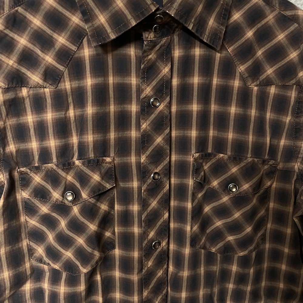 Banana Republic Shirt Mens S Brown Plaid Pearl Snap Western Long Sleeve Slim Fit - Picture 2 of 7